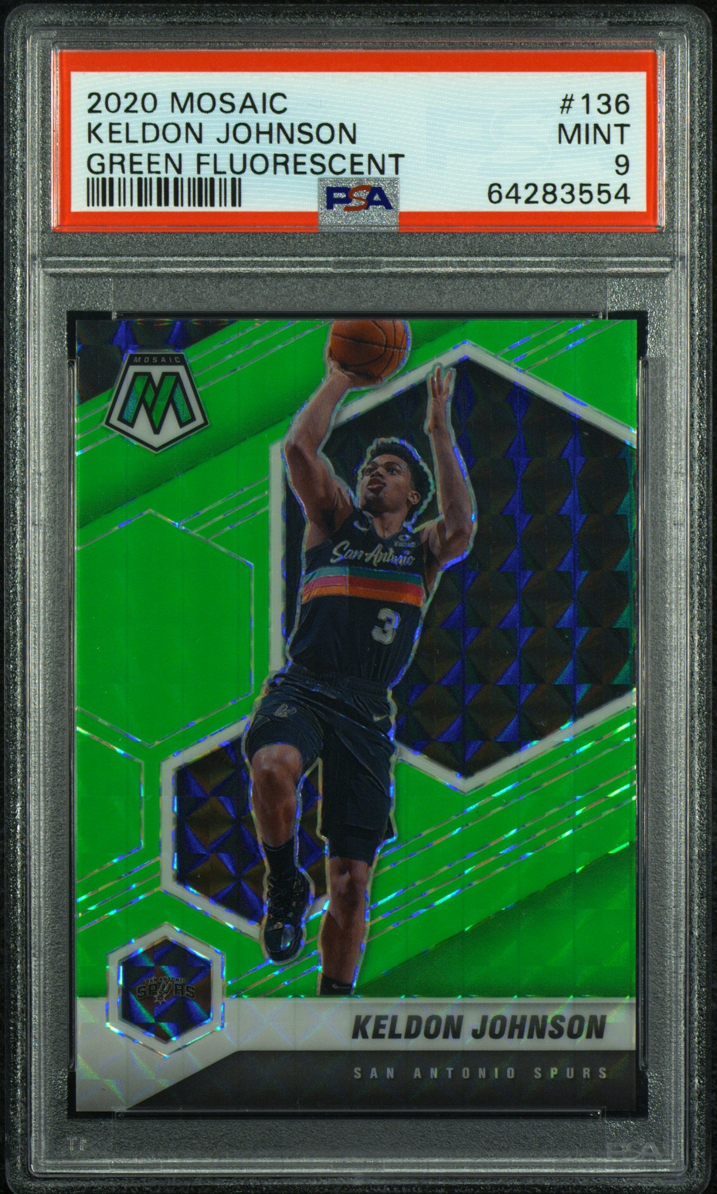 PSA 9: 2020 Panini Mosaic 136 Keldon Johnson Green Fluorescent