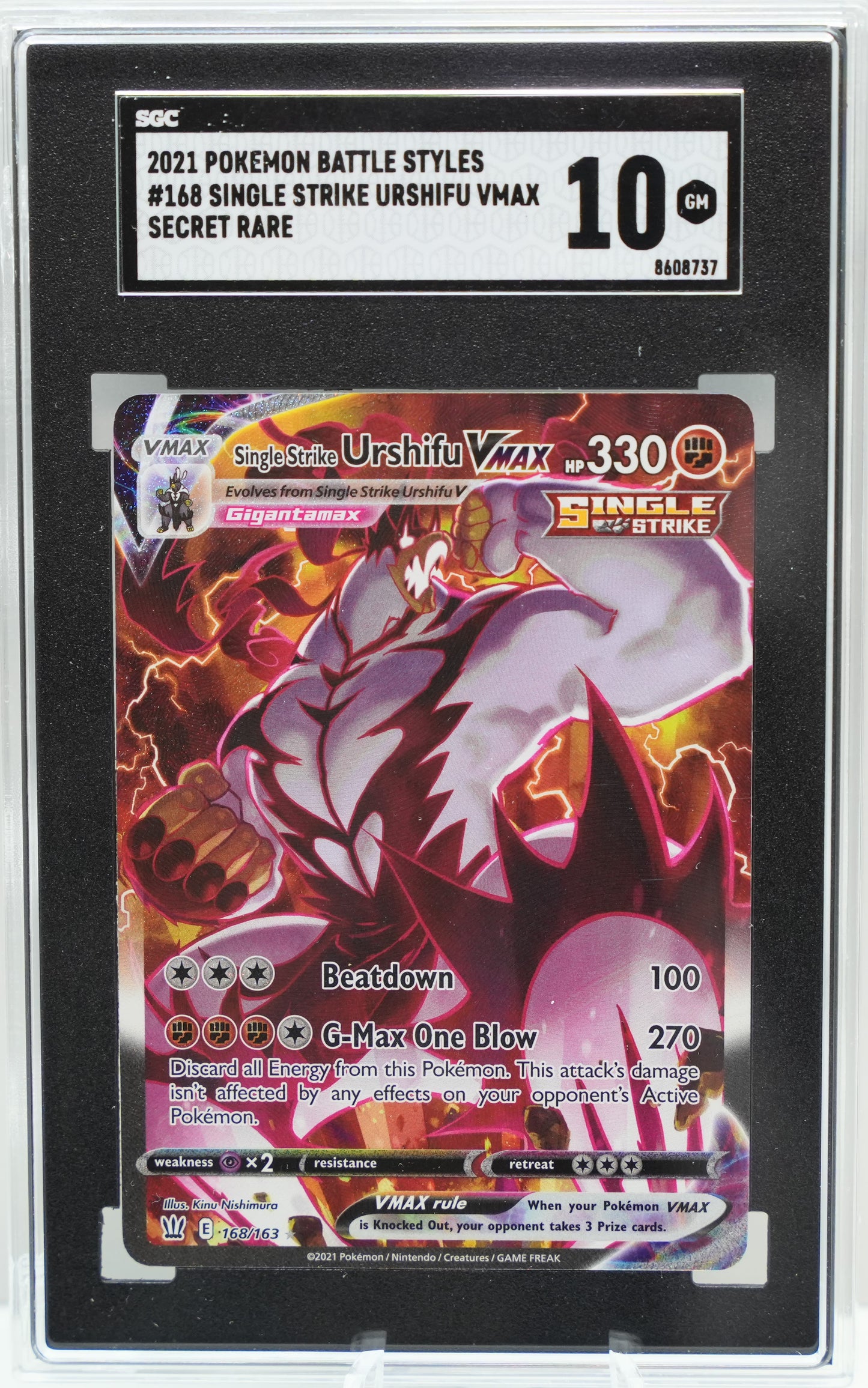 SGC 10: 2021 Pokemon Battle Styles #168 Single Strike Urshifu VMAX Secret Rare Alt Art