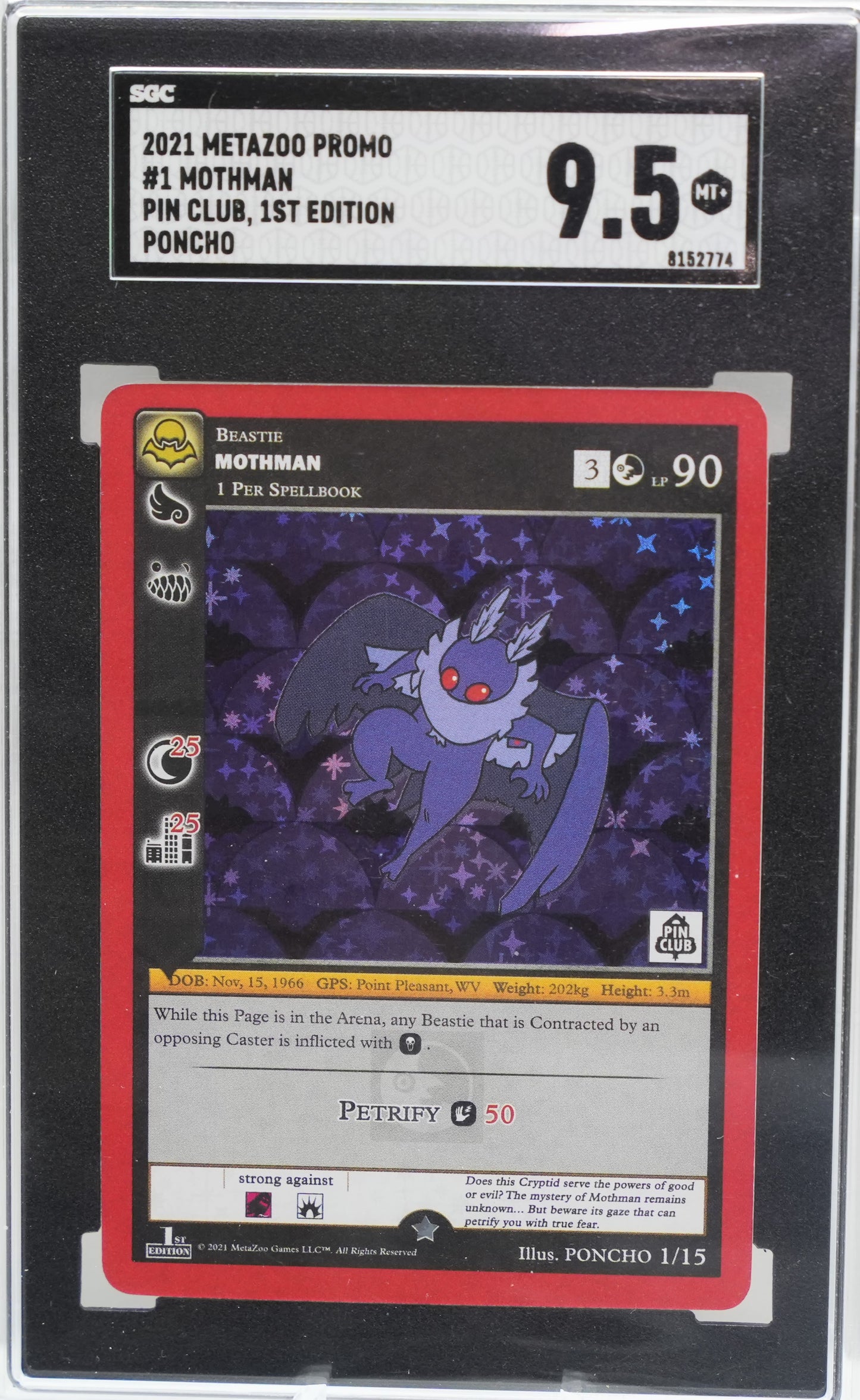 SGC 9.5: 2021 MetaZoo X Pin Club #1 Mothman