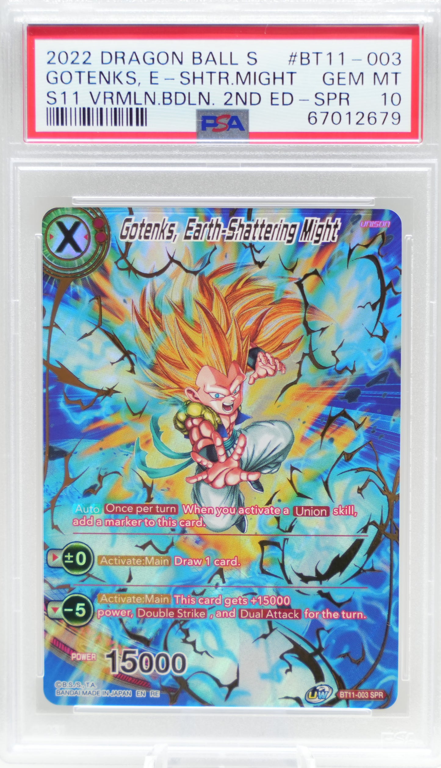 PSA 10: 2022 Dragon Ball Super Series 11 Vermilion Bloodline 2nd Edition BT11-003 Gotenks, Earth-Shattering Might Special Rare