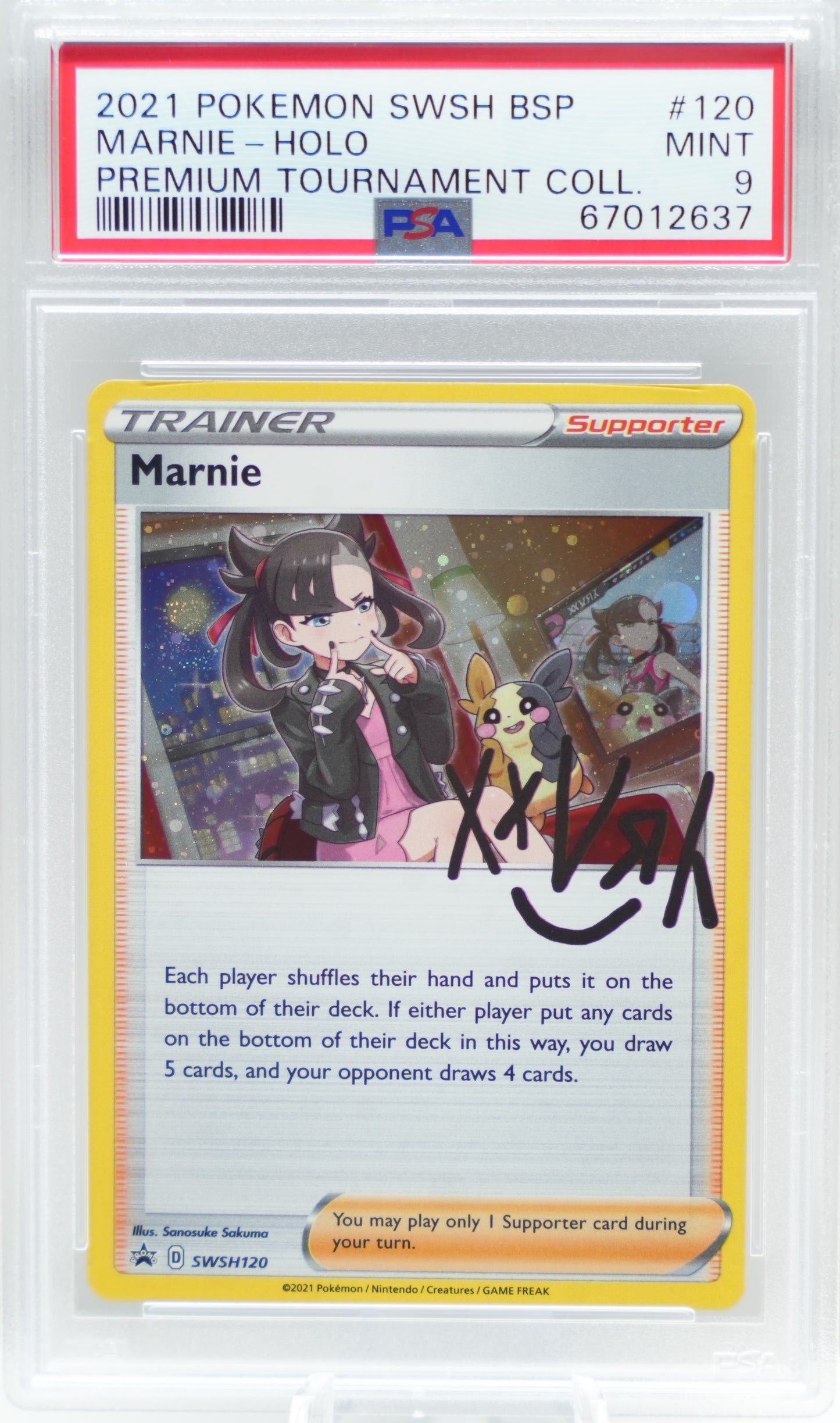 PSA 9: 2021 Pokemon Swsh Black Star Promo 120 Marnie-Holo Marnie Premium Tournament Collection