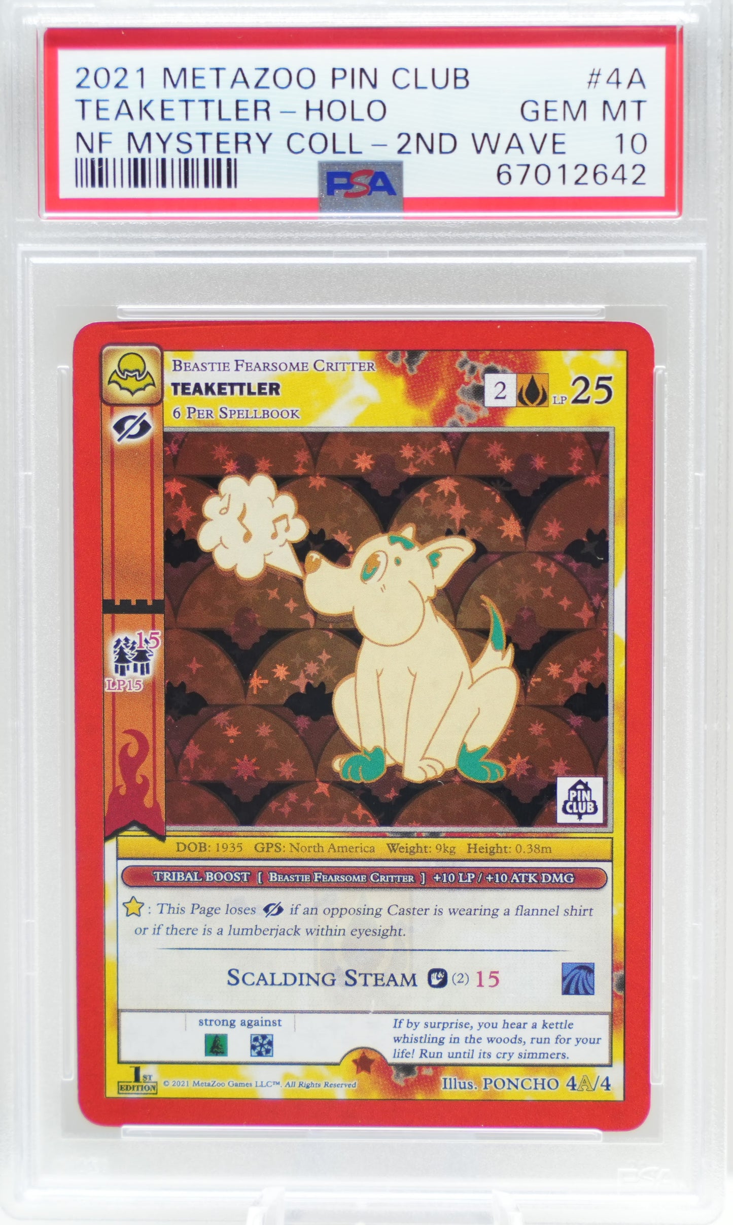 PSA 10: 2021 Metazoo Pin Club X Nightfall Mystery Collection 4A Teakettler-Holo 2nd Wave