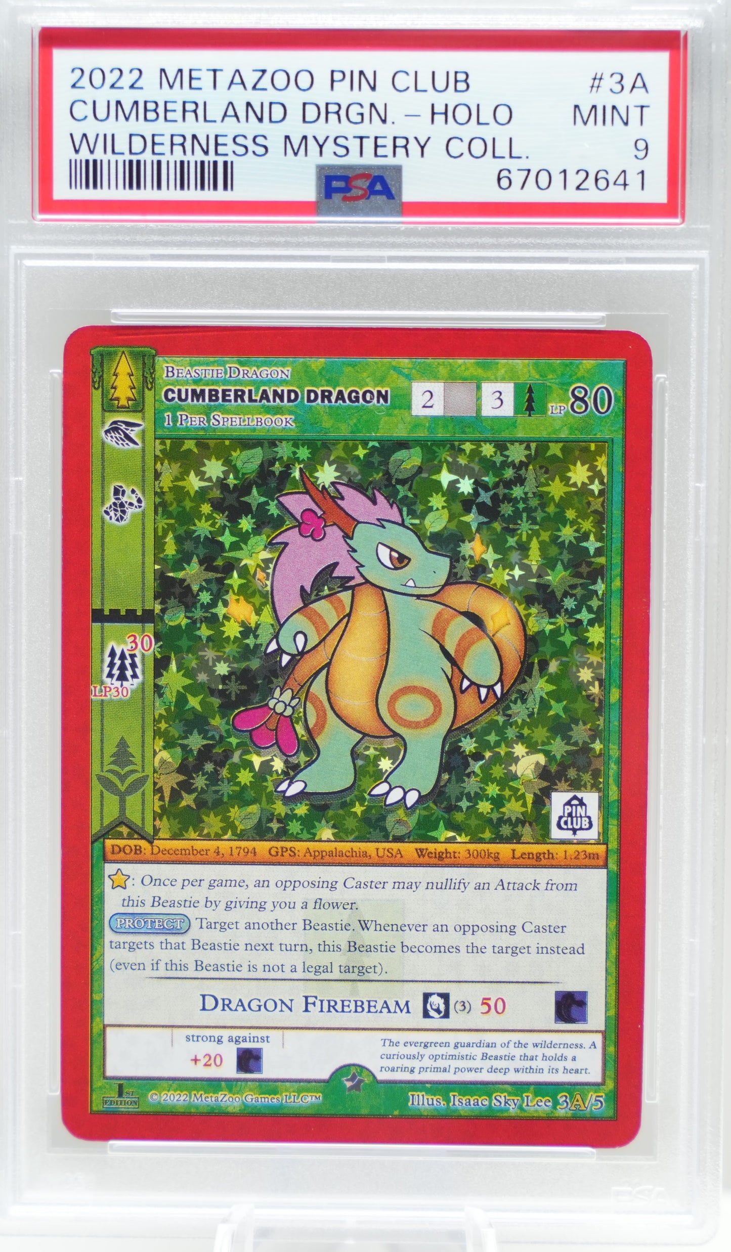 PSA 9: 2022 Metazoo Pin Club X Wilderness Mystery Collection 3A Cumberland Dragon-Holo