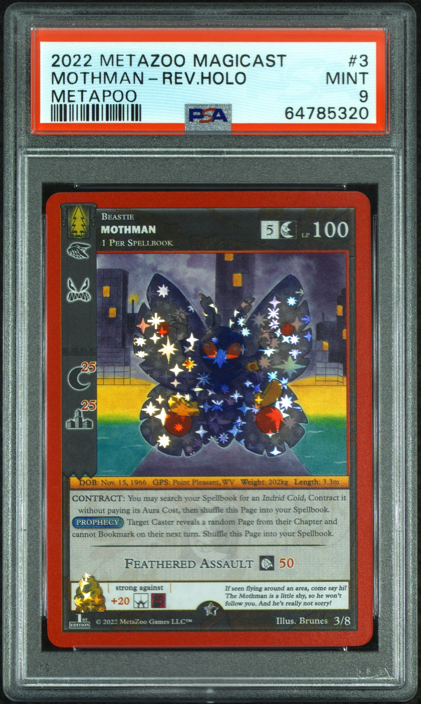 PSA 9: 2022 Metazoo Magicast Metapoo 3 Mothman-Reverse Holo