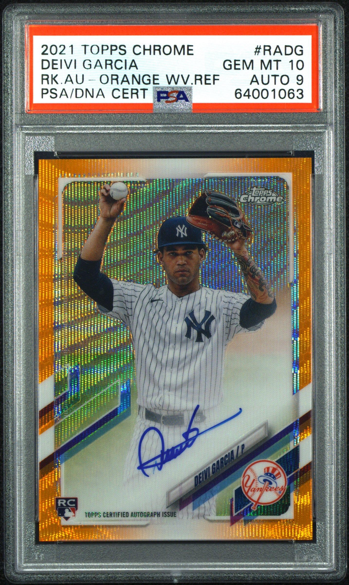 PSA 10: 2021 Topps Chrome Rookie Autographs Radg Deivi Garcia Orange Wave Refractor