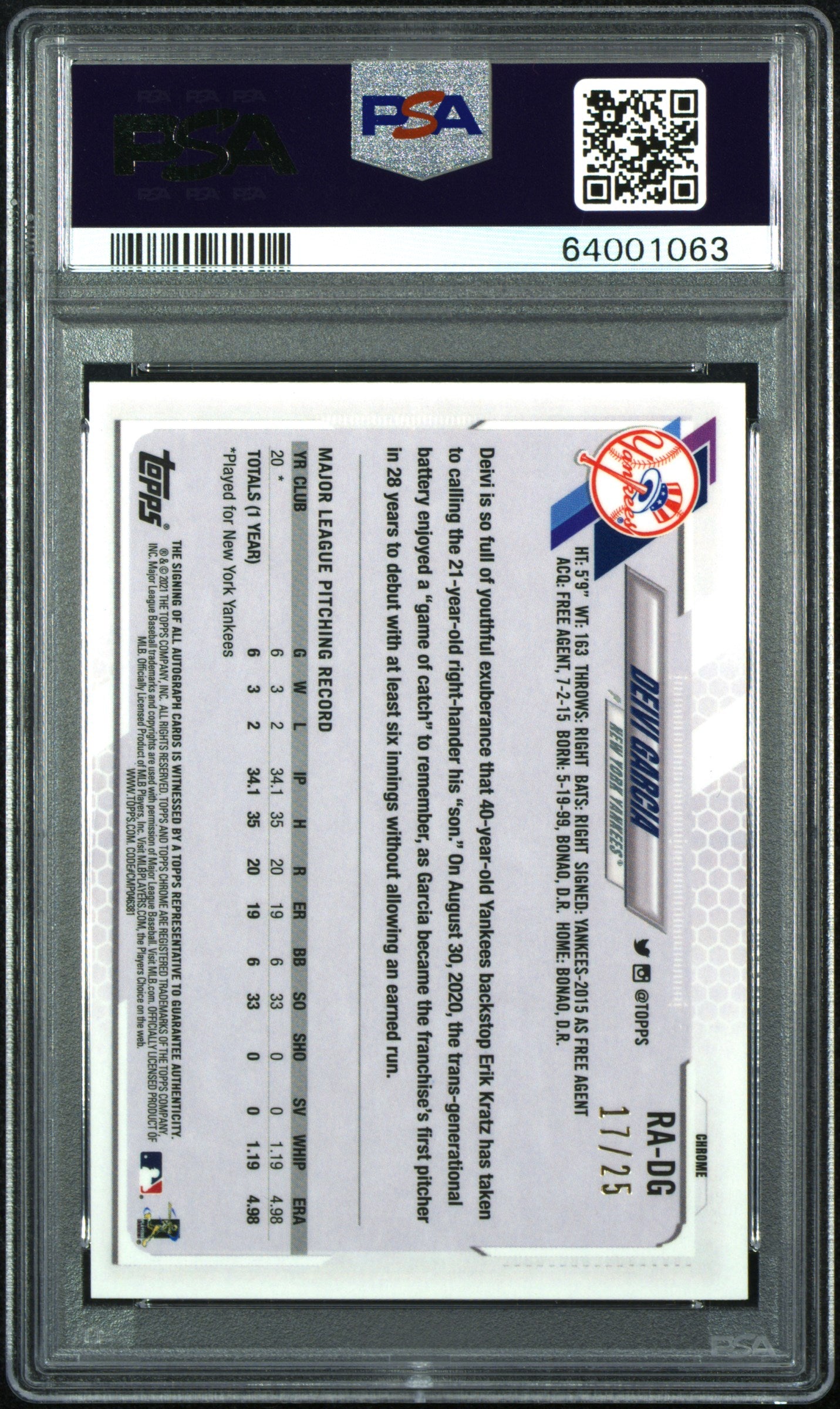 PSA 10: 2021 Topps Chrome Rookie Autographs Radg Deivi Garcia Orange Wave Refractor