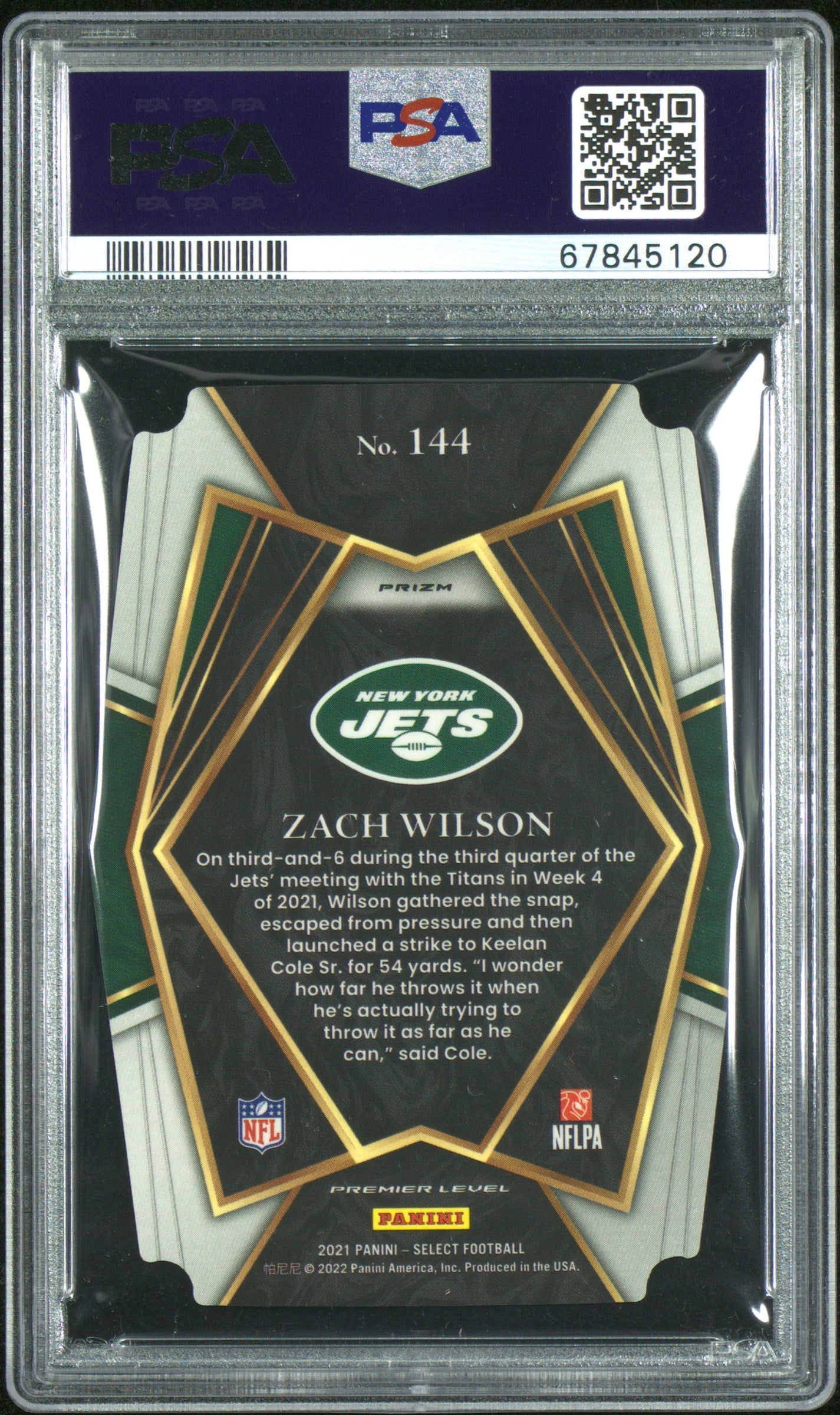 PSA 9: 2021 Panini Select 144 Zach Wilson Die-Cut Zebra Prizm