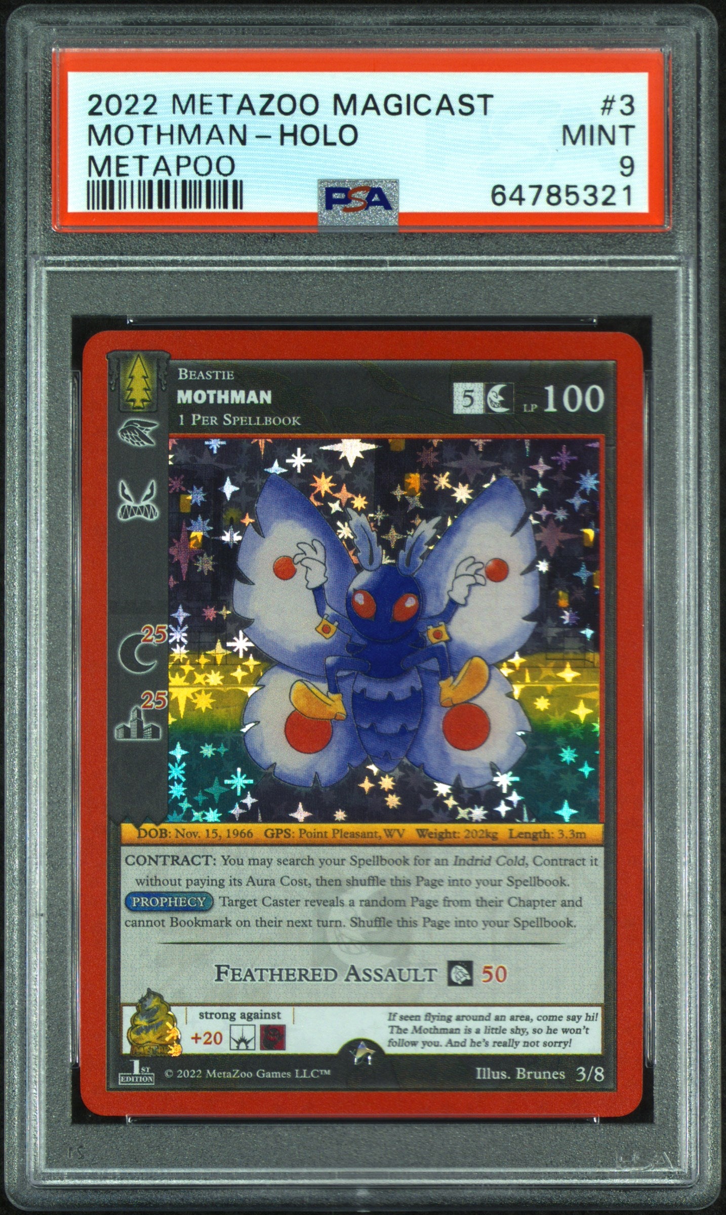 PSA 9: 2022 Metazoo Magicast Metapoo 3 Mothman-Holo