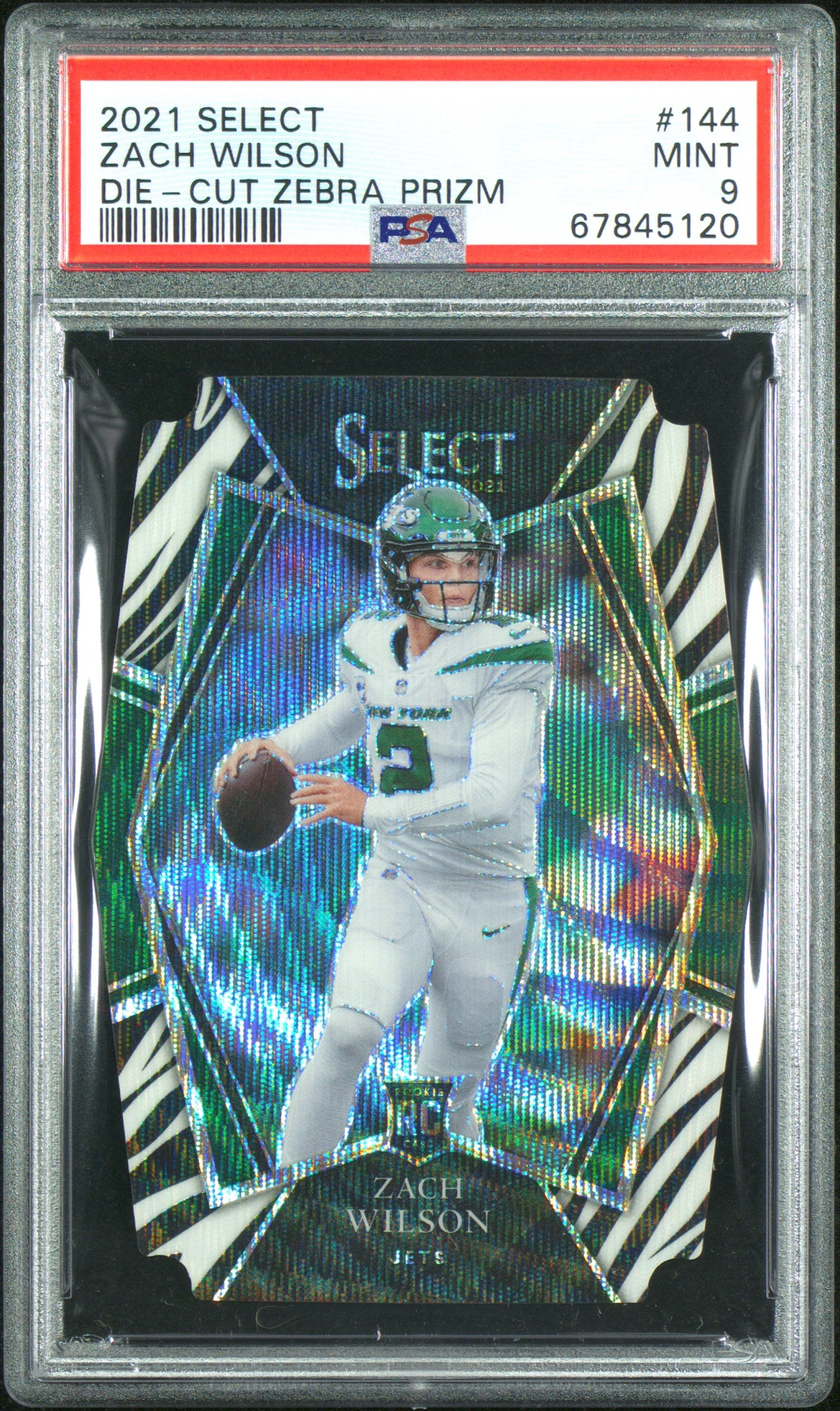 PSA 9: 2021 Panini Select 144 Zach Wilson Die-Cut Zebra Prizm