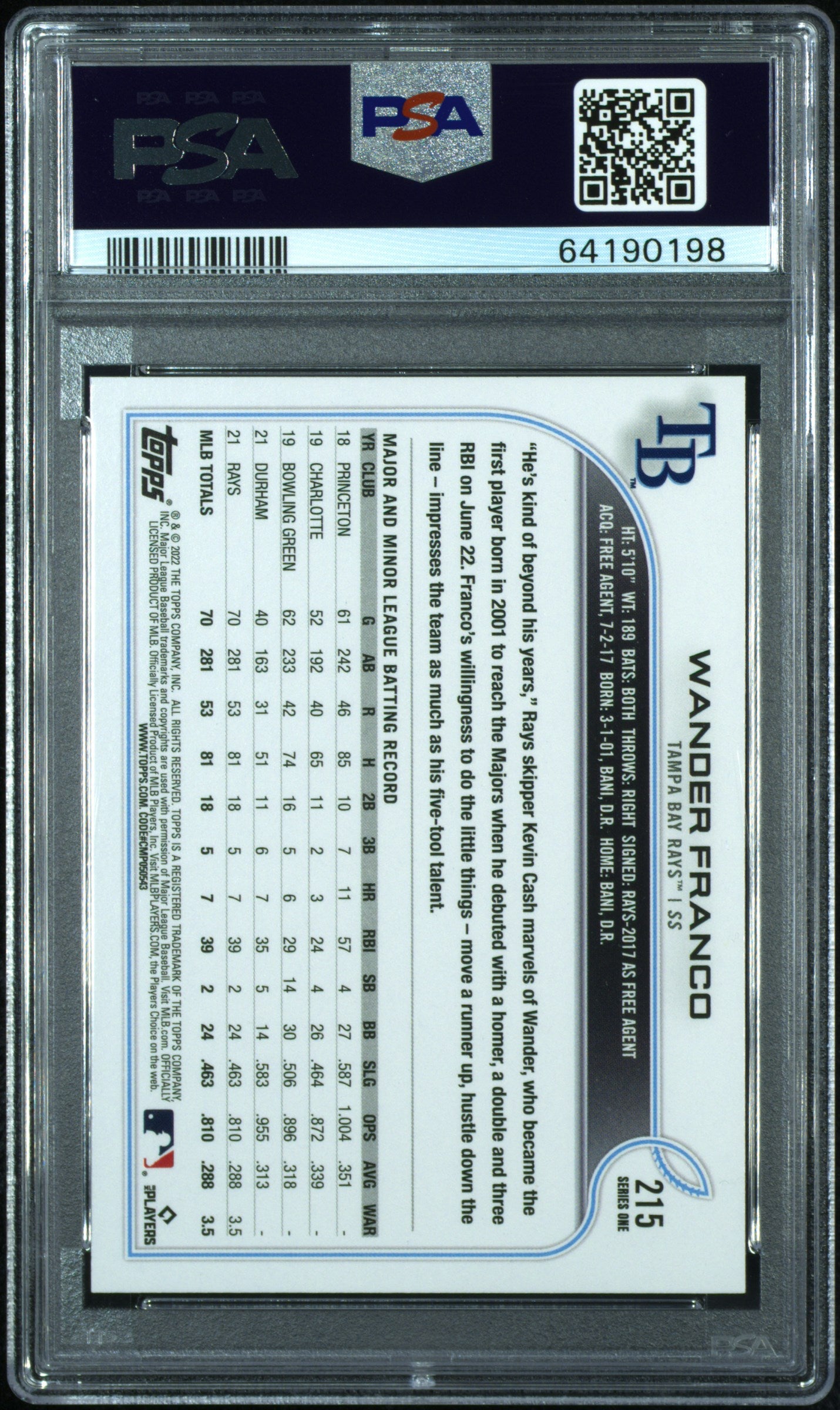 PSA 9: 2022 Topps 215 Wander Franco