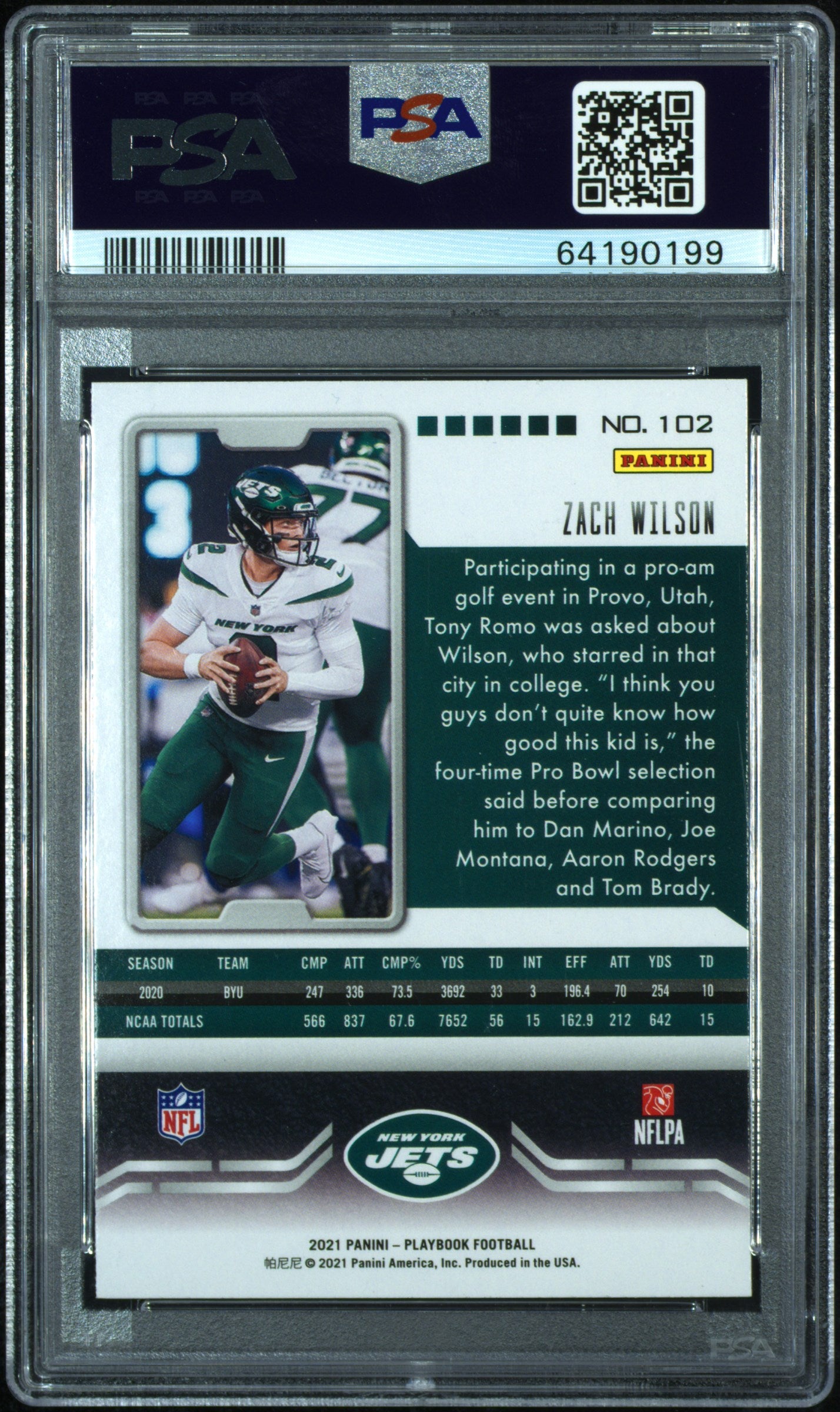 PSA 10: 2021 Panini Playbook 102 Zach Wilson Sparkle