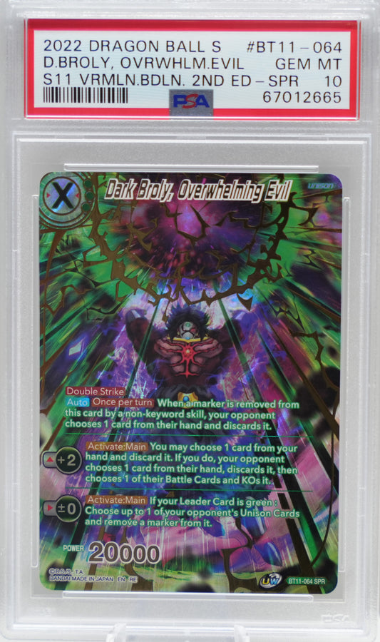 PSA 10: 2022 Dragon Ball Super Series 11 Vermilion Bloodline 2nd Edition BT11-064 Dark Broly, Overwhelming Evil Special Rare