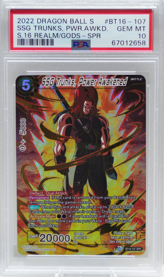 PSA 10: 2022 Dragon Ball Super Series 16 Realm of the Gods BT16-107 Ssg Trunks, Power Awakened Special Rare