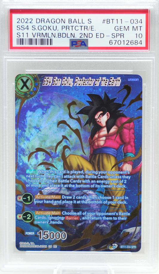 PSA 10: 2022 Dragon Ball Super Series 11 Vermilion Bloodline 2nd Edition BT11-034 SS4 Son Goku, Protector of the Earth Special Rare