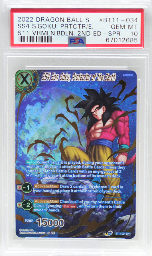 PSA 10: 2022 Dragon Ball Super Series 11 Vermilion Bloodline 2nd Edition BT11-034 SS4 Son Goku, Protector of the Earth Special Rare