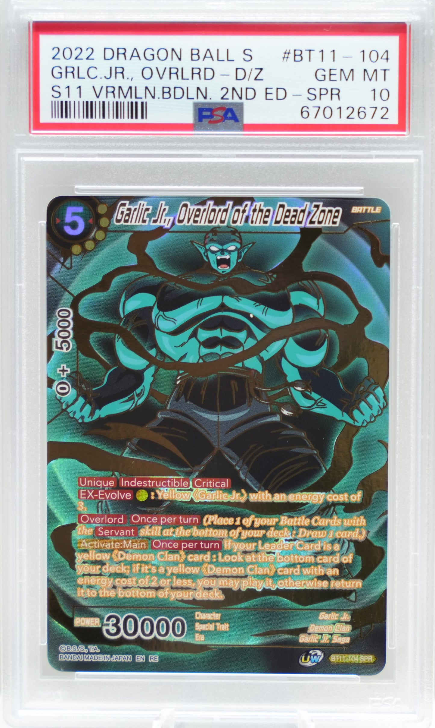 PSA 10: 2022 Dragon Ball Super Series 11 Vermilion Bloodline 2nd Edition BT11-104 Garlic Jr., Overlord of the Dead Zone Special Rare