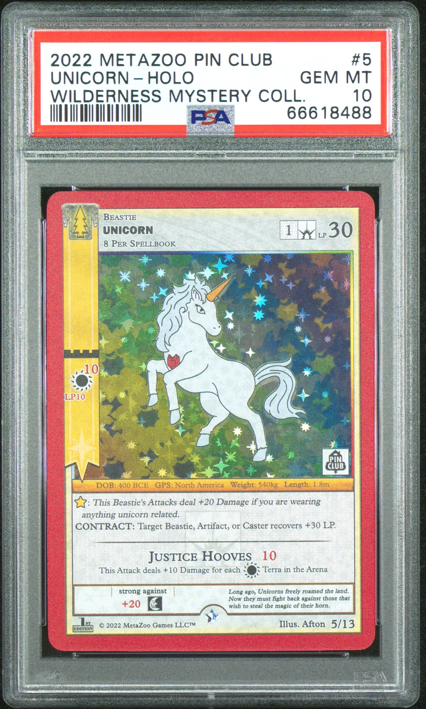 PSA 10: 2022 Metazoo Pin Club X Wilderness Mystery Collection 5 Unicorn-Holo